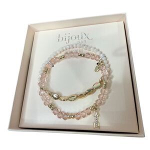 Bijoux Gold Tone Beaded Stretch Bracelet Set 2 Piece blush pink fashion gift